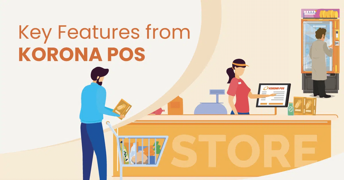People makes a purchase at a retail checkout with a cashier using KORONA POS