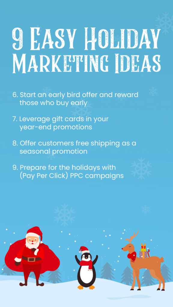 a graphic listing the second half of 9 easy holiday marketing ideas
