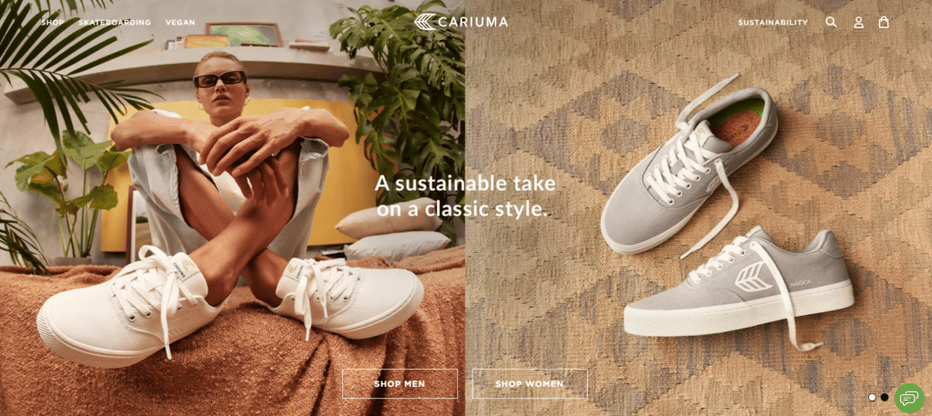 a screen capture example of eCommerce merchandising from Cariuma showing sneakers