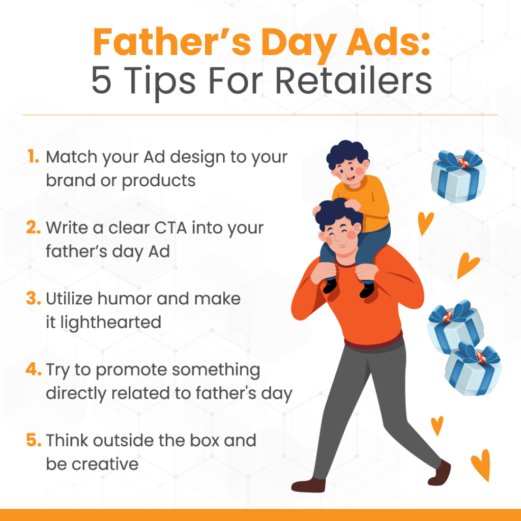 an infographic on father's day ads with 5 tips for retailers