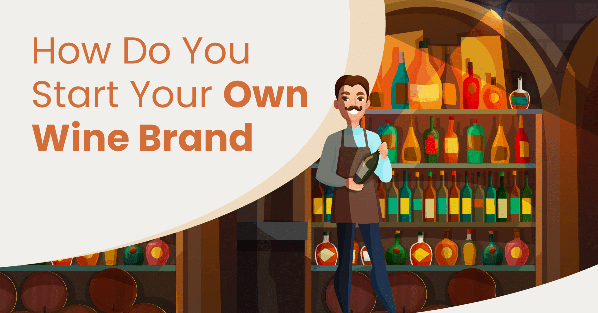 featured image for how do you start your own wine brand showing an illustration of a wine shop owner