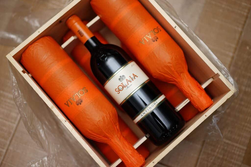 an example of wine branding from Solaia showing three bottles in a box