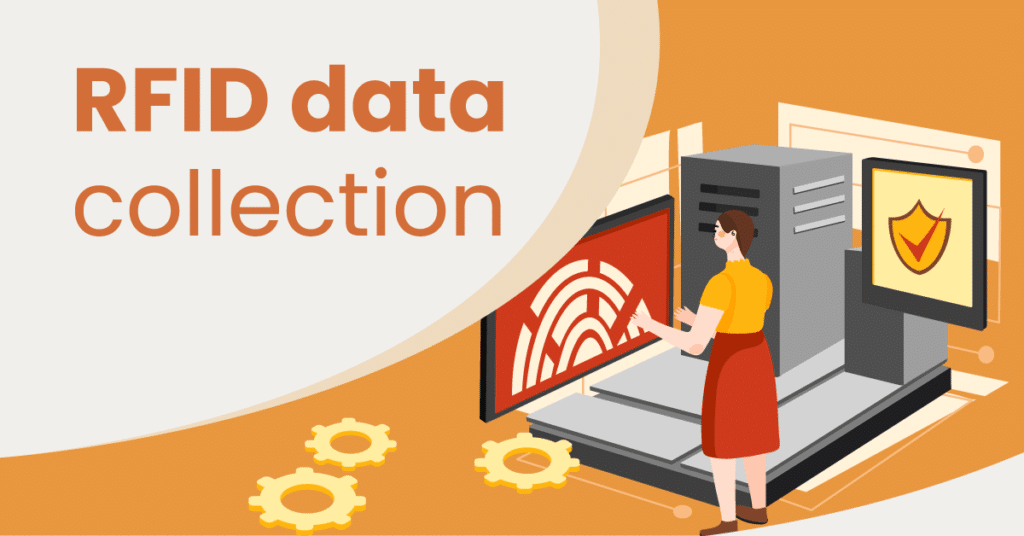 a graphic of a retail employee using RFID for data collection