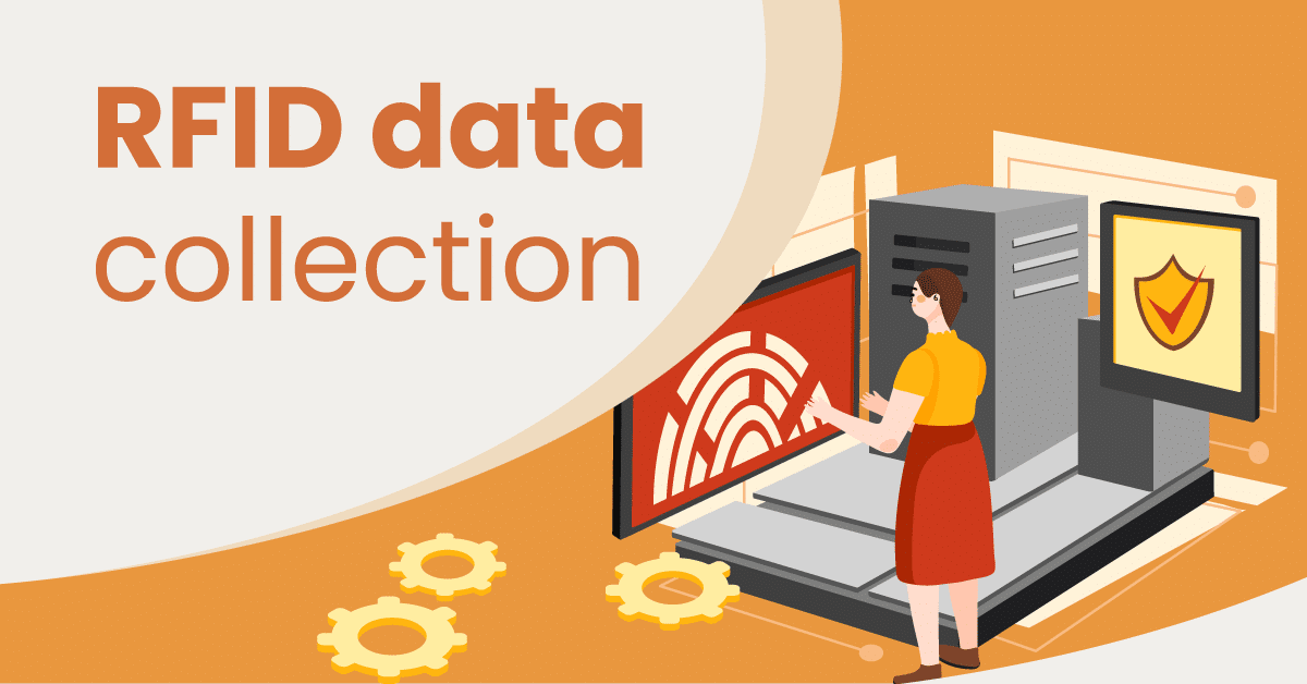 a graphic of a retail employee using RFID for data collection