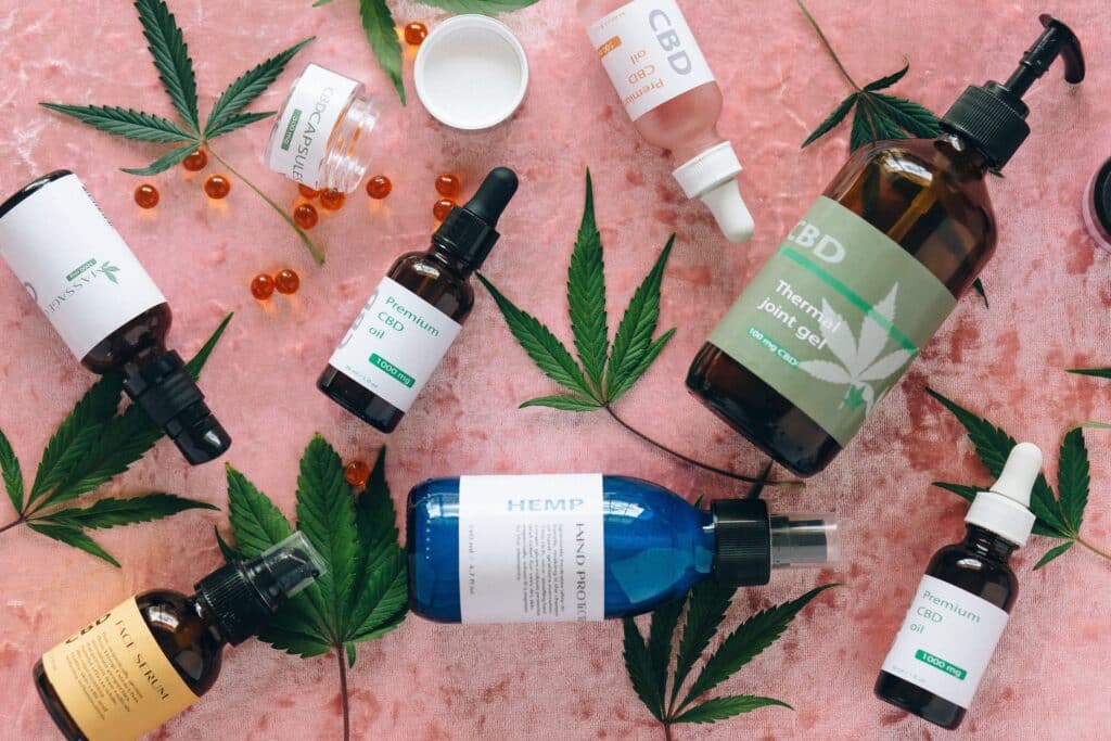 an assortment of CBD products