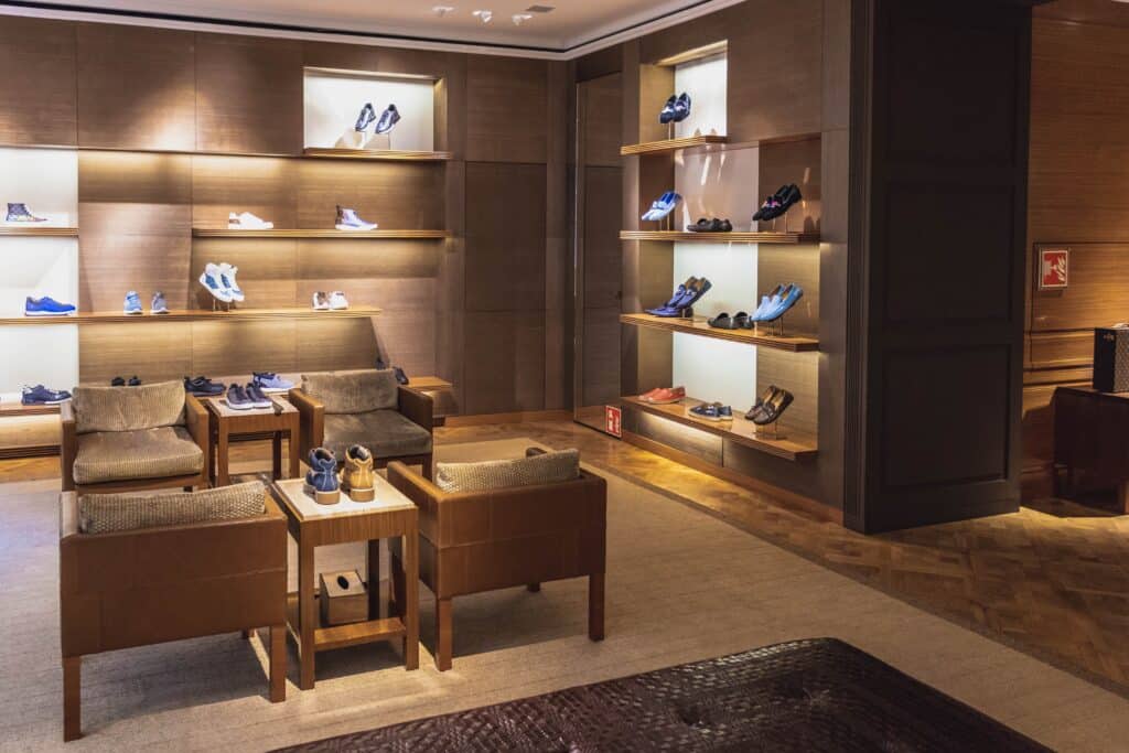 an example of retail design trends with a spacious and modern shoe store