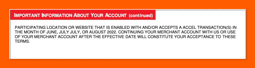 Important Information section of a merchant processing statement notifying the merchant of a new ACCEL debit network fee.