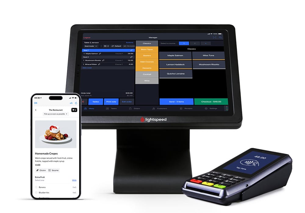 Image illustrating the hardware options of Lightspeed POS. This image is part of the Lightspeed POS review blog post. 