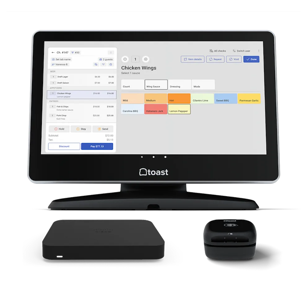 Picture showing hardware kit of Toast POS.