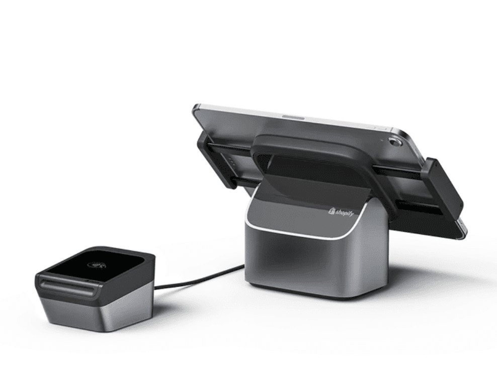 Picture showing Shopify POS tablet hardware with a card reader 