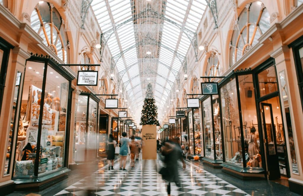 Shopping mall in Australia with several high-end boutique stores lining the walking aisle