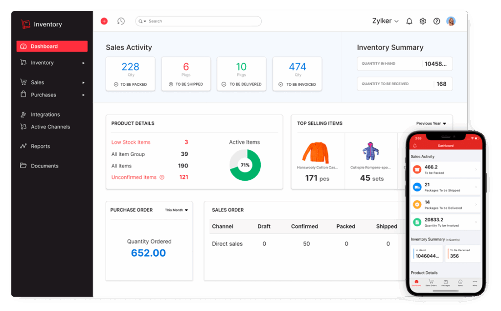 Screenshot des Zoho-Inventars