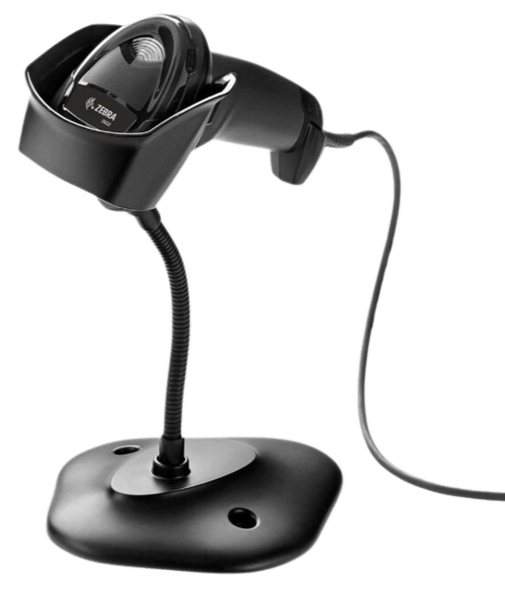 Image displaying the USB Barcode Scanner with stand and cord.