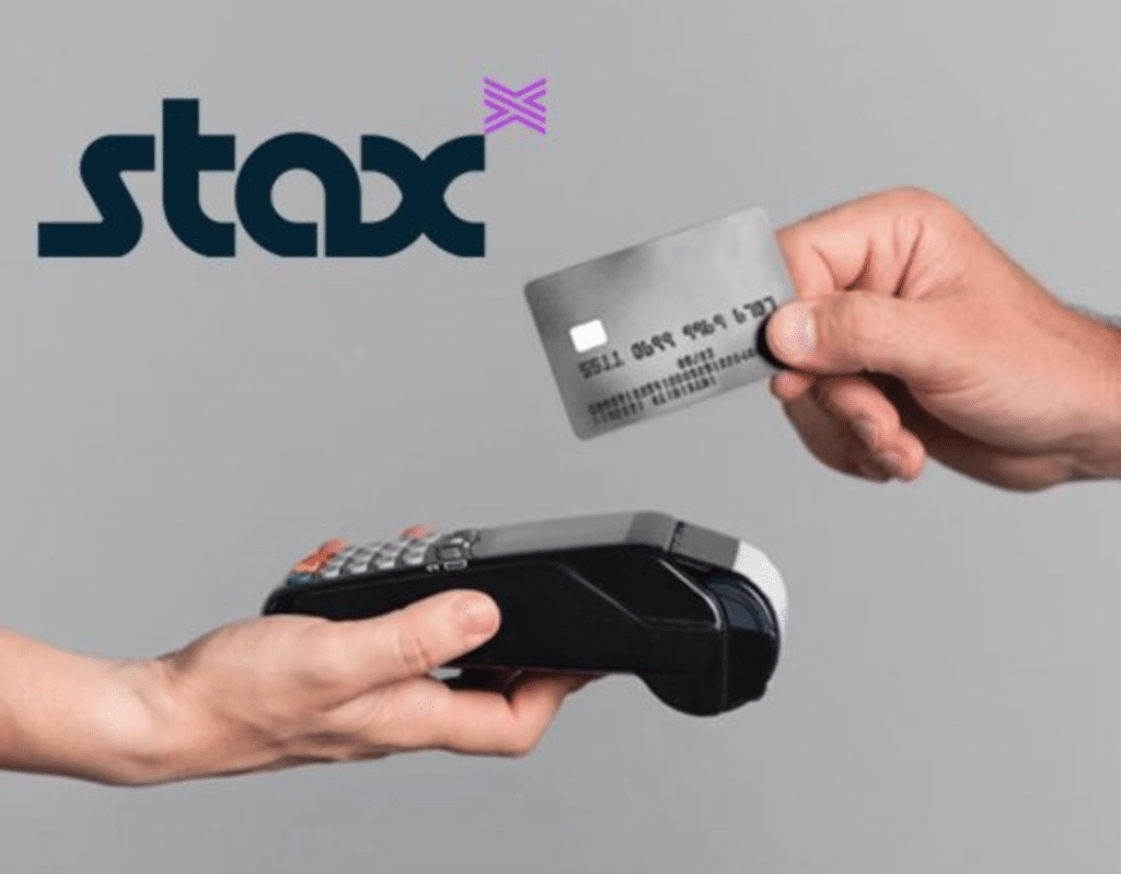 Picture illustrating a customer completing a purchase through Stax. 