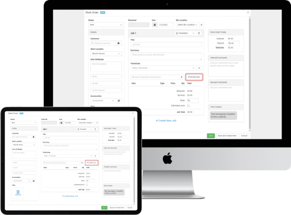 computer with rain pos work order management software