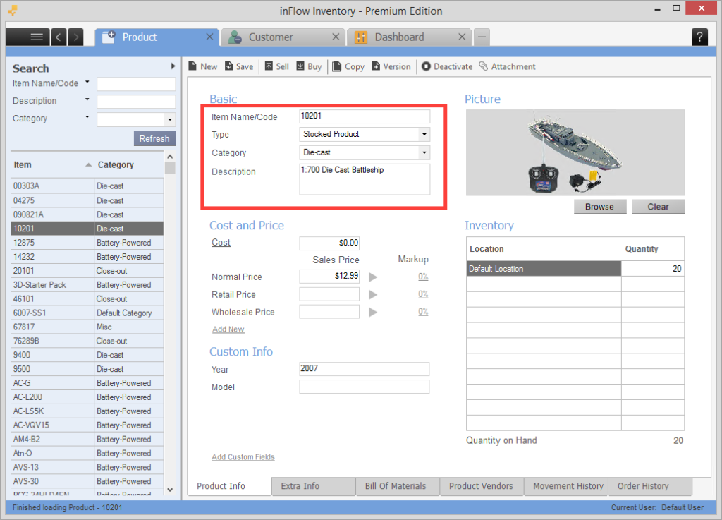 inFlow Inventory user interface screenshot